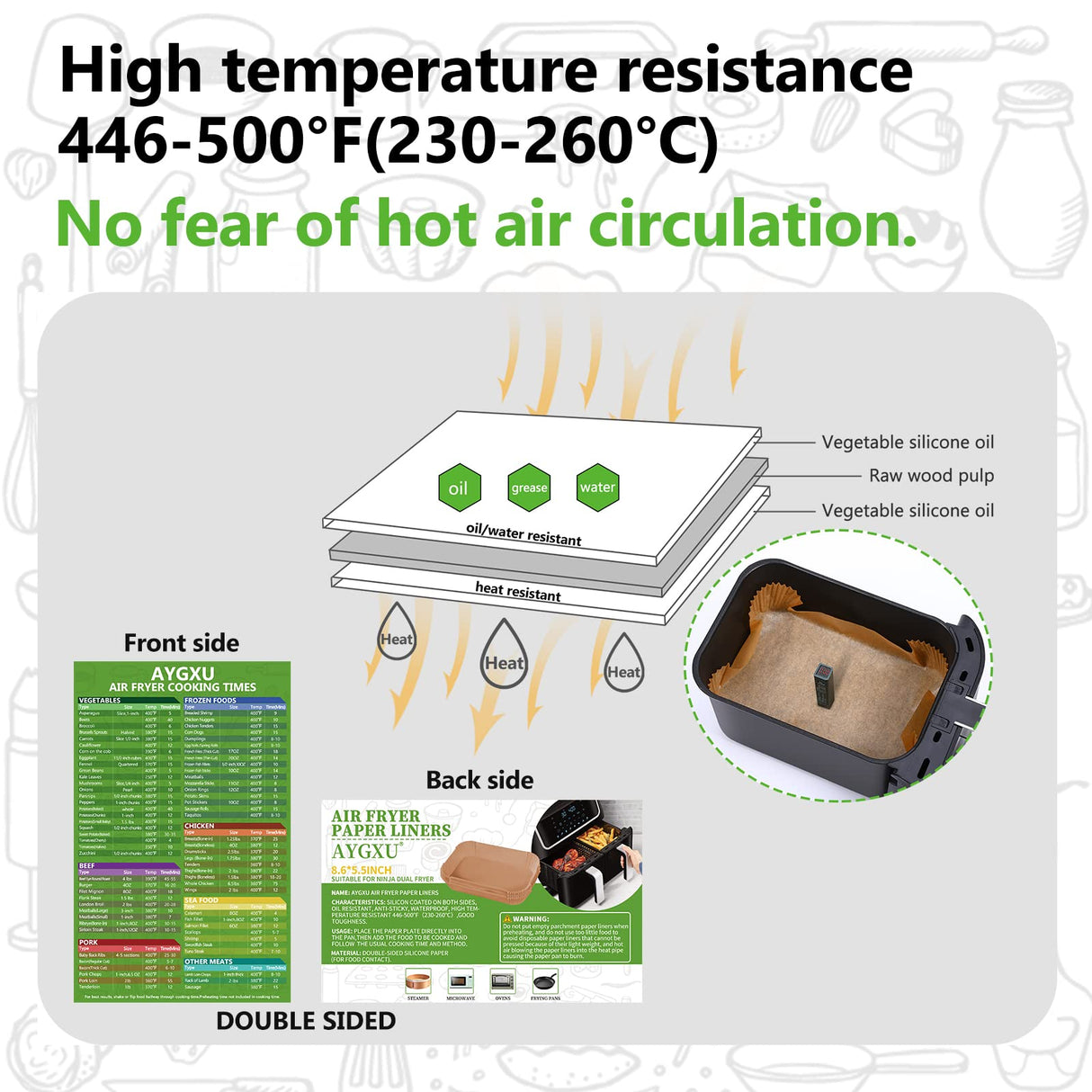 (125PCS) Air Fryer Liners, Disposable for Ninja Dual Air Fryer accessories, Parchment Paper liners rectangle 8.6''*5.5'',Air Fryer Disposable Paper Liner,With Air Fryer Accessories Cook Times. AYGXU