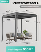 Louvered Pergola, 10 x 10 Aluminum Pergola, Outdoor Modern Design with Adjustable Roof and Hidden Drainage System, Durable for Gardens,Garden Yard, Deck (Dark Gray, 10x10) Oasbira