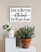Custom Beach House Sign Personalized Beach Home Decor - Beach Theme Decoration - SOLID WOOD - 16.5 in x 10.5in (Life Is Better At The Beach - White) Broad Bay