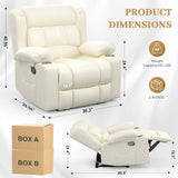 IROSTAE Recliner Chair for Adults, Oversized PU Leather Manual Pull Tab Reclining Chair with Cup Holders, Minimalist Style Single Sofa for Living Room, RV (Ivory White) IROSTAE
