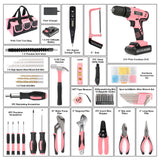 Jar-Owl 21V Pink Drill Set Tool Kit Set Power Drill for Women DIY with Storage Bag Tool Box,350 in-lb Torque, 0-1350RMP Variable Speed, 10MM 3/8'' Keyless Chuck, 1.5Ah Li-Ion Battery for Home Tool Kit jar-owl