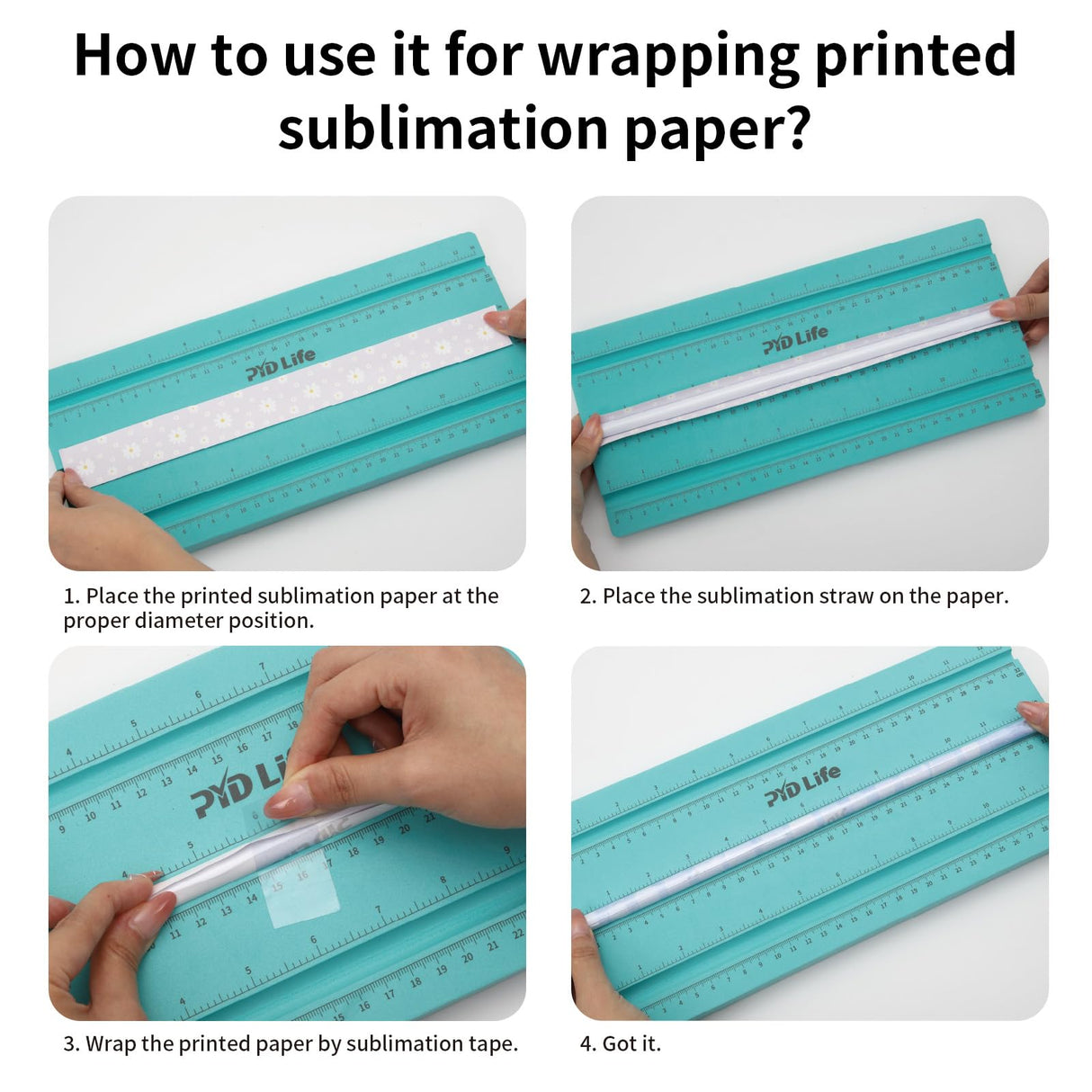 PYD Life Sublimation Pens Straws Wrapping Measuring Tools Sublimation Accessories Mint Green Foam Holding with Inch/CM Scale for 0.3" 0.4" 0.5" Three Diameters PYD Life