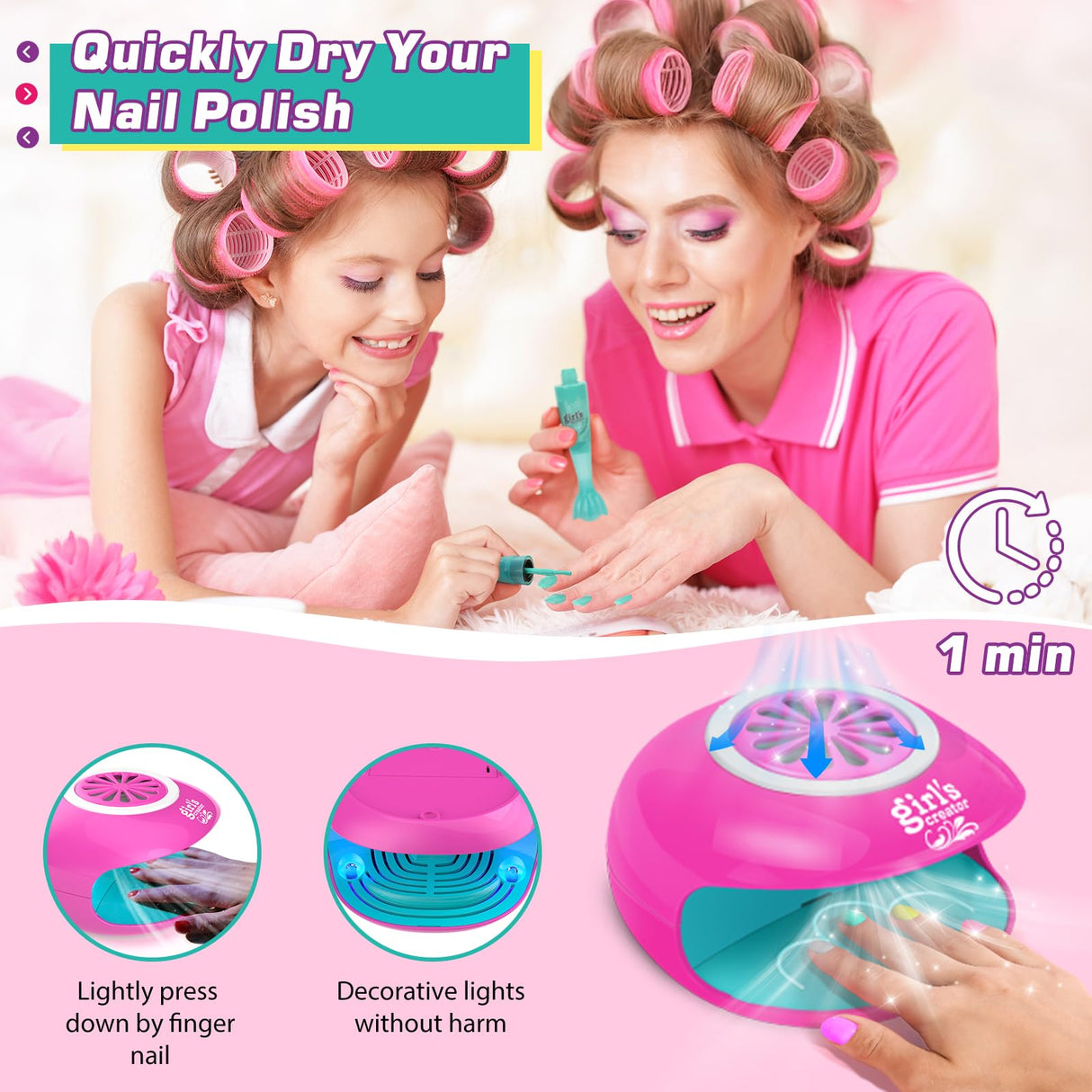 Amagoing Kids Nail Polish Set for Girls, Nail Kit for Girls Ages 7-12 with Nail Dryer, 2 in 1 Nail Pens, Sticky Cartoon Press on Fake Nail, DIY Sticker, Nail Set Play Salon Birthday Christmas Gift Amagoing