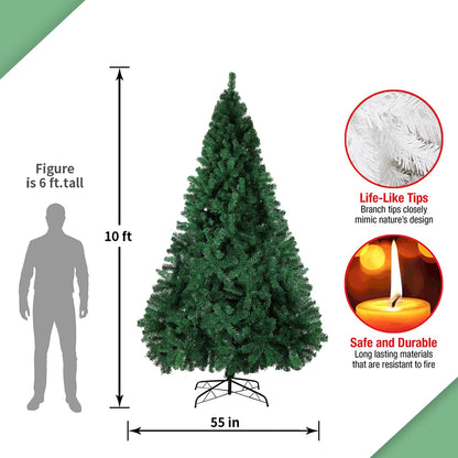 MKSY 10FT Artificial Christmas Tree, Full Premium Hinged Artificial Pine Tree with 2150 Branch Tips Metal Stand for Outdoor & Indoor (Green)