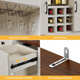 DWVO Coffee Bar Cabinet with Power Outlet/Lights, 72" Farmhouse Pantry Cabinet with Storage Shelves and 3 Drawers, Tall Liquor Cabinet Bar Cabinets for Home/Living Room, Antique White DWVO