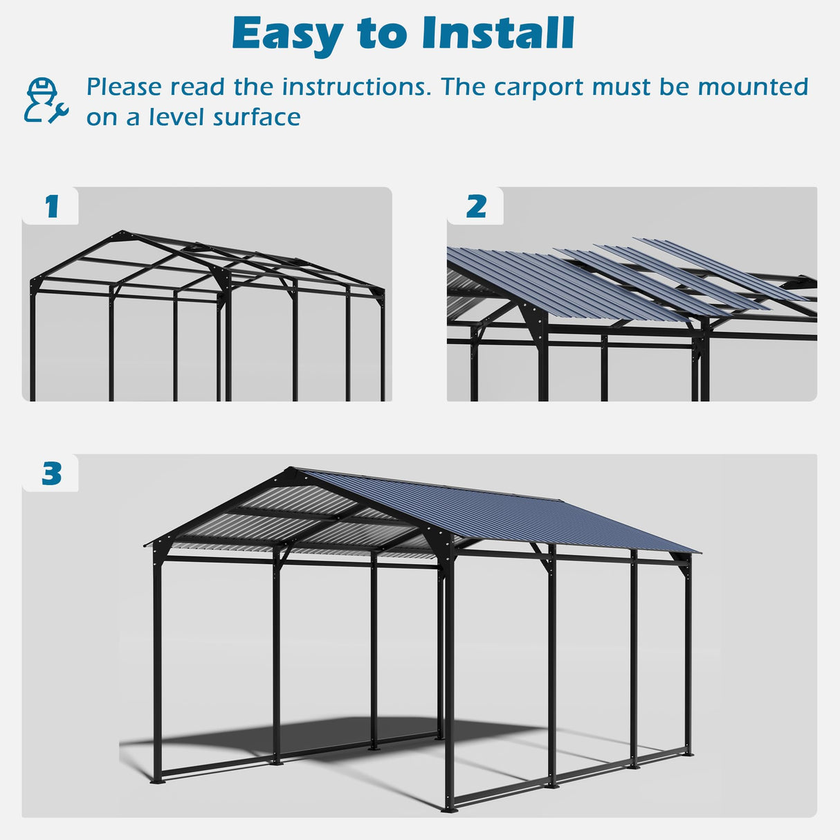 Tobegin 10x15 Carport Heavy Duty Metal Carport with Protective Film Roof,Outdoor Sorage Car Port for Cars,RV Carports,Motorcycles,Trucks,Black Tobegin