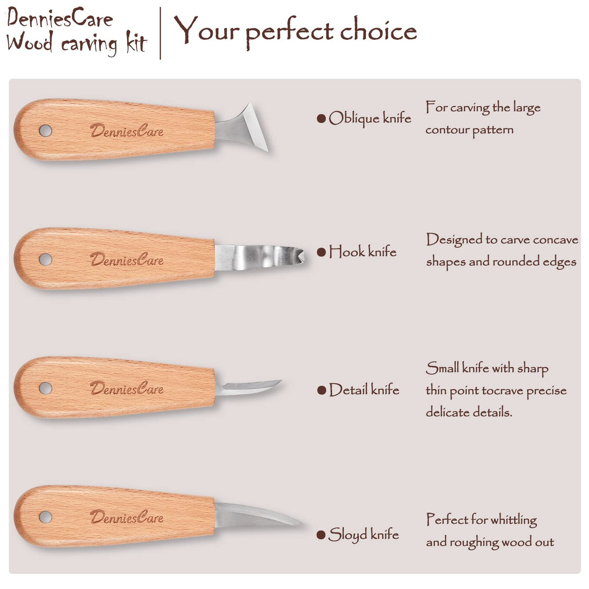 DenniesCare Wood Carving Kit Wood Whittling Kit for beginners 20pcs Wood Carving Tools with 4pcs carving knife, Basswood Wood Blocks, Gloves, Storage Bag, Frosted Sponge, Gifts Set DenniesCare
