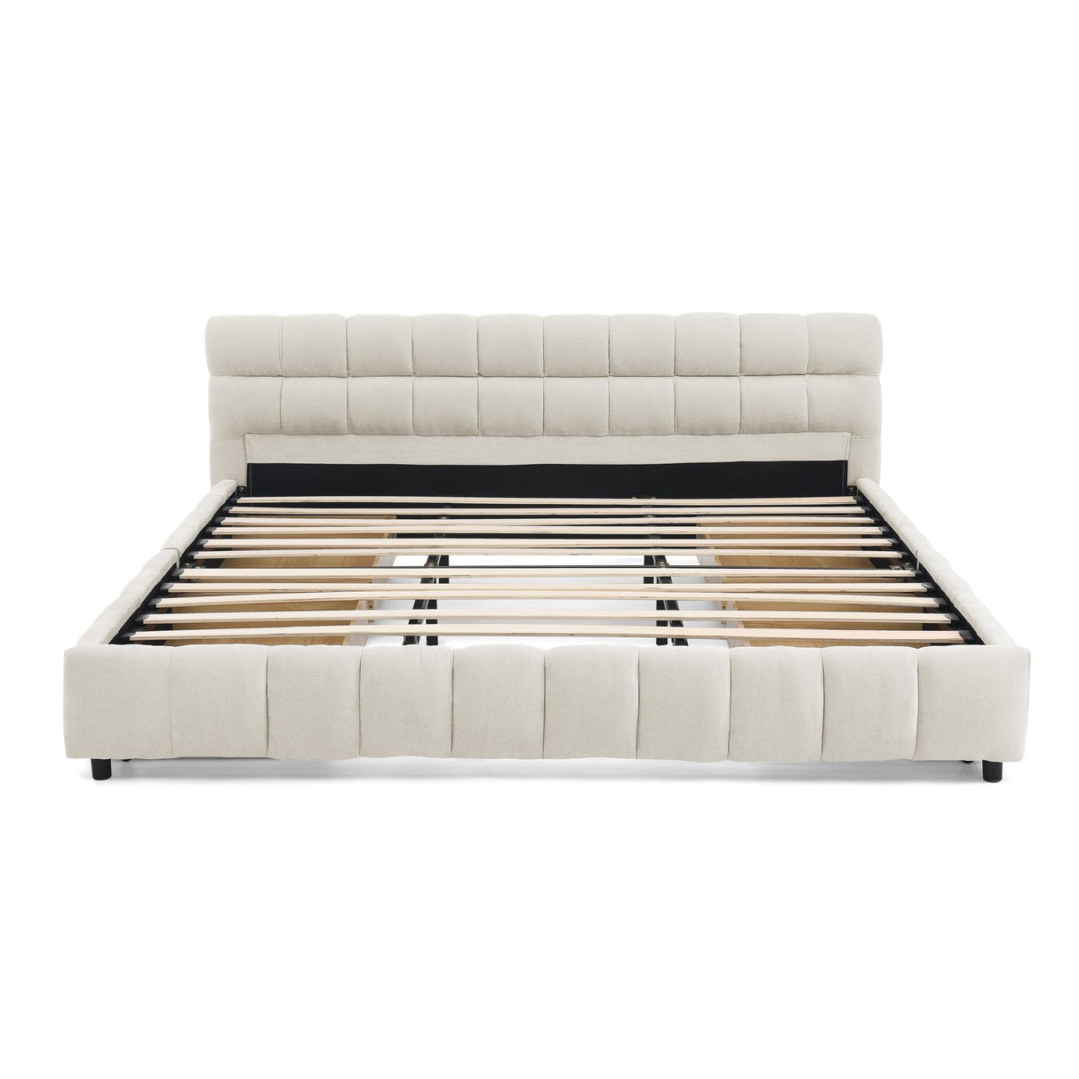 California King Cloud Bed Frame with Storage Drawers, Soft Padded Headboard Tufed Upholstered Low to Ground Floor Bed Marshmallow Bubble with Wood Slats No Box Spring Need, Noise-free(Beige Chenille) Deolme