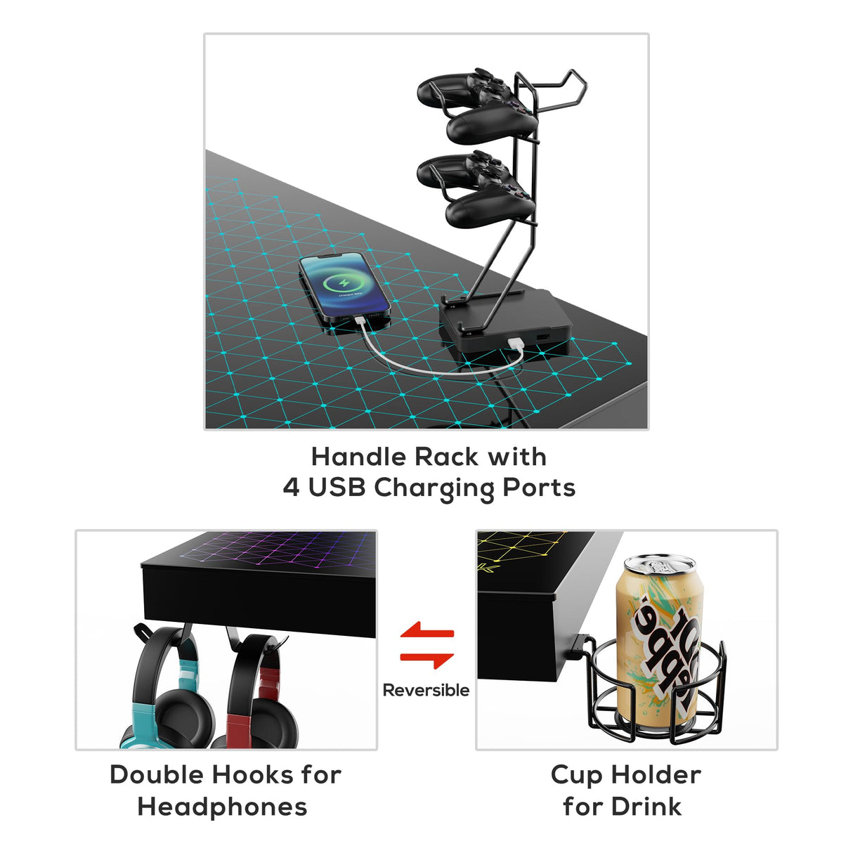 EUREKA ERGONOMIC RGB LED Gaming Desk, Music Sync Lights Up Tempered Glass Desktop, 43" GTG I43 Home Office Computer Table W Controller Rack 4 USB Charging Ports, APP Control EUREKA ERGONOMIC