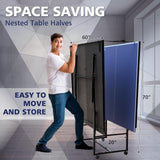 HaoKang Folding Rolling Table Tennis Table Regulation Ping Pong Table with 2 Paddles 2 Balls 1 Net and Post Set Fold-Up Design 4 Wheels for Easy Movement, BLUE HaoKang