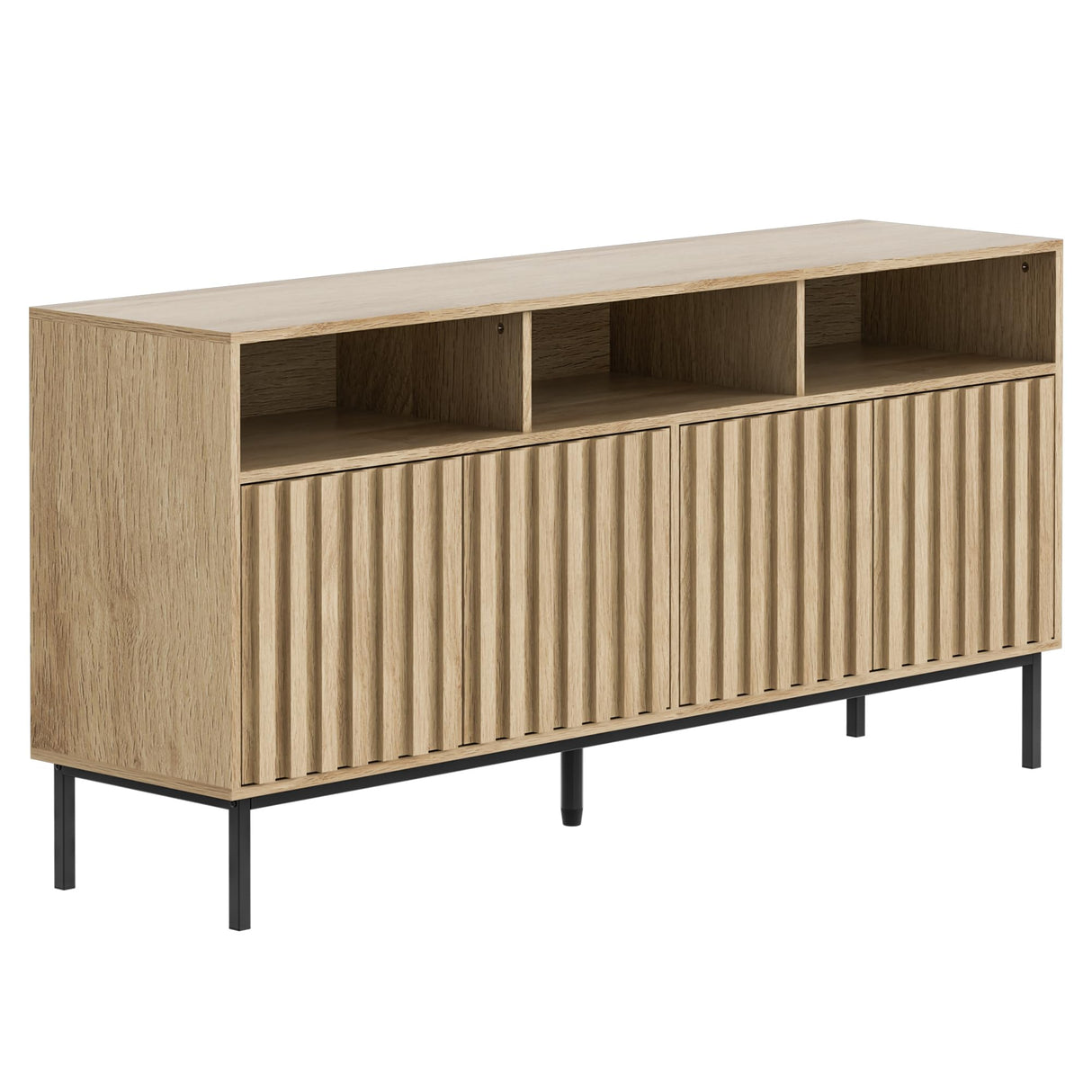 UEV Mid Century Modern Buffet Cabinet with Storage,Wood Sideboard Buffet,Geometric Fluted Storage Cabinet with Metal Legs,Accent Sideboard Cabinet for Kitchen,Living Room,Bedroom,Hallway(Natural) UEV