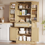 PeacefulHues 70inch Tall Kitchen Pantry, Rattan Cupboard Storage Cabinet with 1 Drawer and 6 Door Shelves for Dinning Living Room Kitchen Laundry, Natural Oak PeacefulHues