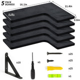 Fixwal Corner Floating Shelves Set of 5, Rustic Wood Wall Mounted Corner Shelf for Bathroom, Kitchen, Bedroom, Home Decor, Laundry Room, Living Room(Black) Fixwal