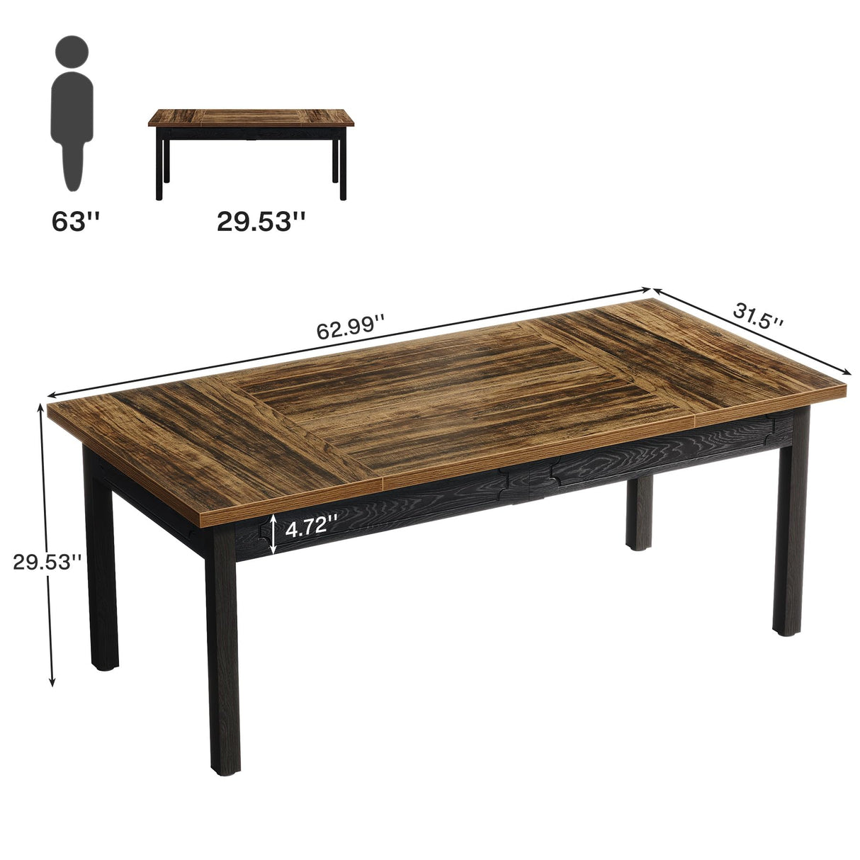 Tribesigns Rectangular Conference Table for 4-6 People, Office Meeting Table with Sturdy Legs, Small Conference Room Table for Office Meeting Breakroom, Brown and Black Tribesigns