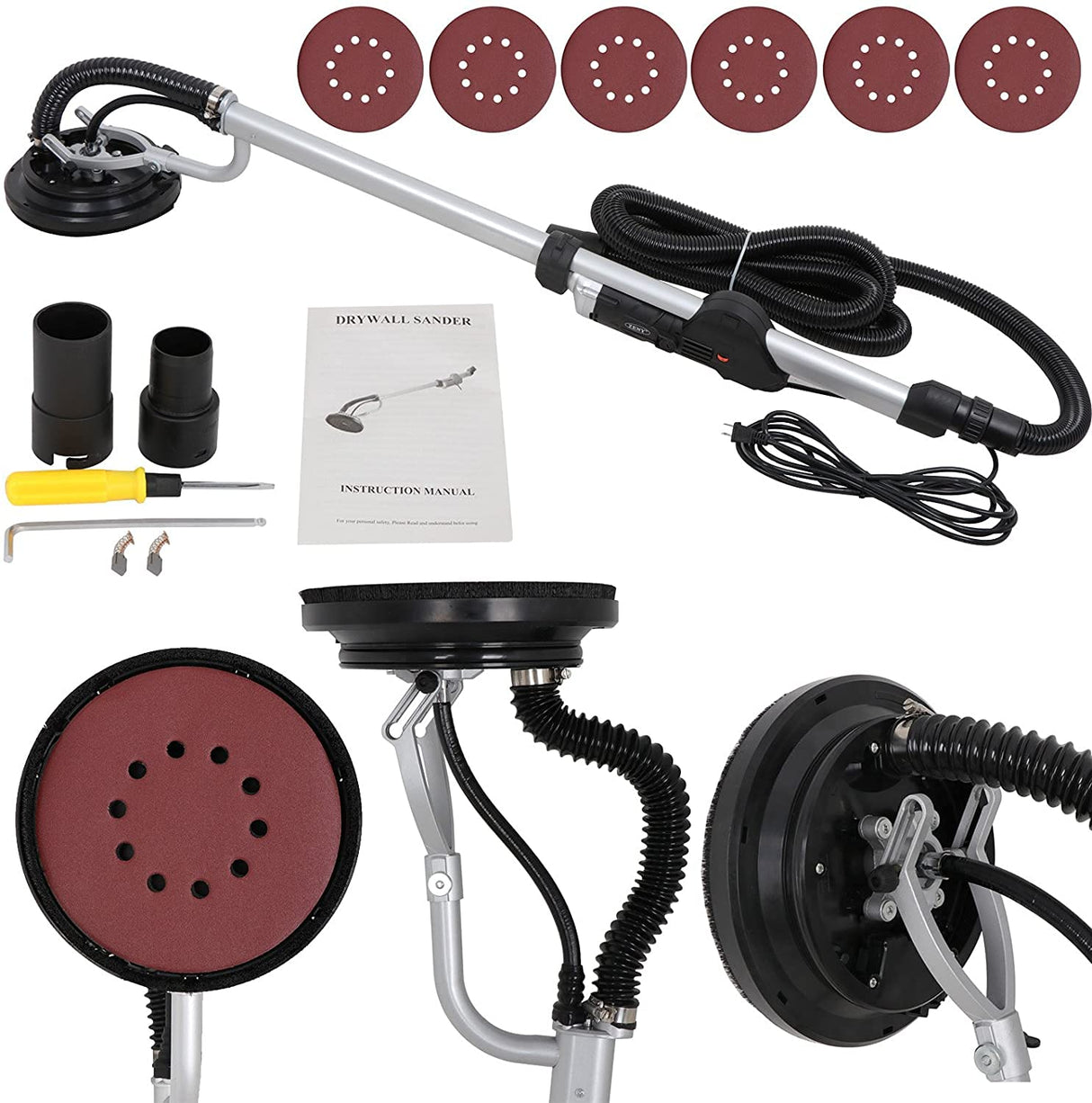 F2C Electric Drywall Sander 800w Adjustable Variable 6 Speed Disc Sander w/ 6 Sand Pads, 1000-2000RPM F2C