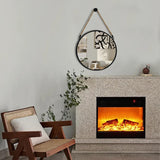 POZINO Round Mirror, 15" Rope Hanging Mirror, Farmhouse Circle Mirrors, Black Metal Frame Wall Mirrors for Bathroom, Bedroom, Living Room, Entryway, Fireplace, Home Decor POZINO