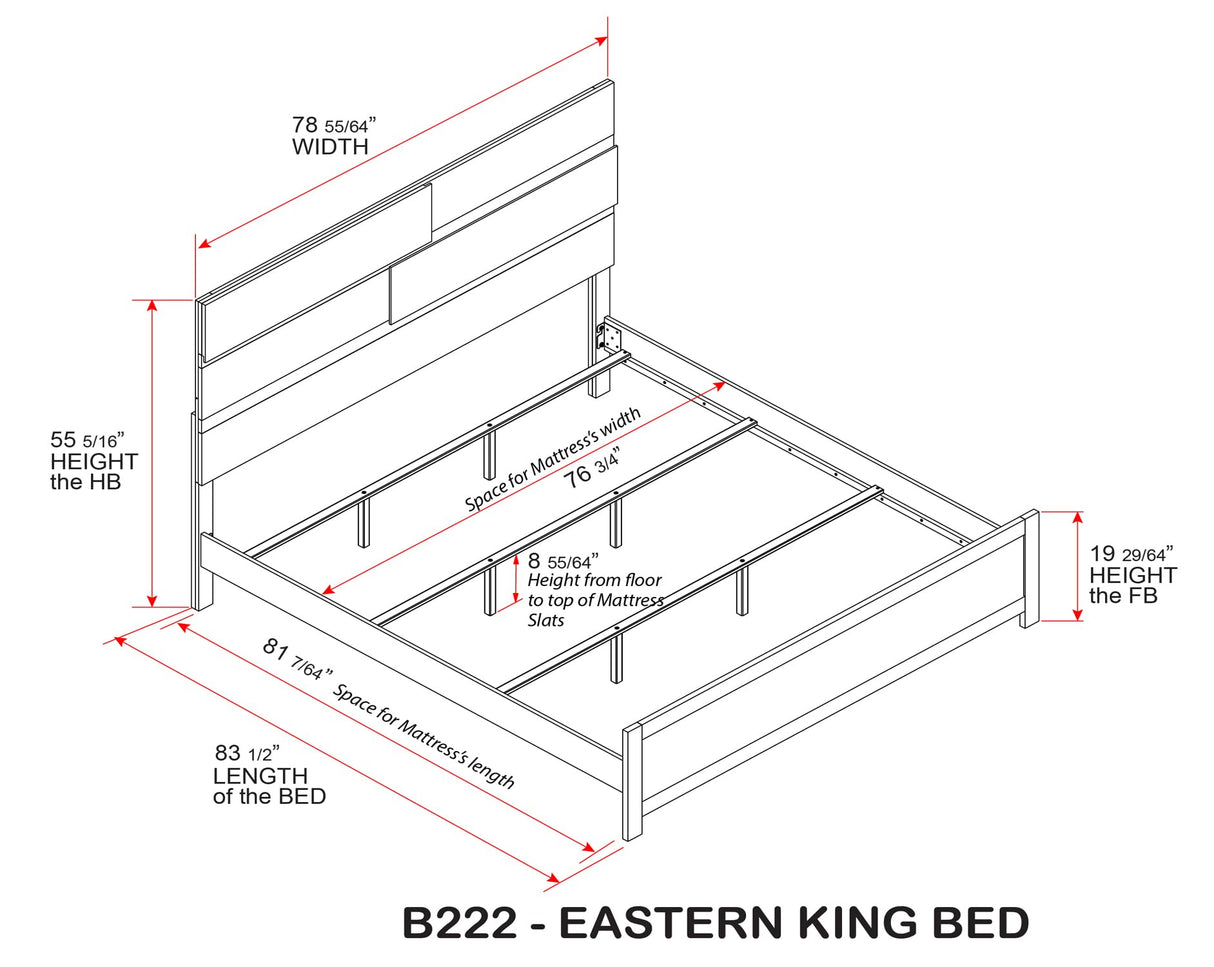 Kings Brand Furniture Dawson Modern 5-Piece Farmhouse Style Bedroom Set in Light Brown Finish - Bed Frame with LED Headboard, Dresser, Mirror, Chest and Nightstand (King Size) Kings Brand Furniture