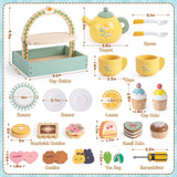 Toyssa Wooden Tea Party Set for Little Girls Toys Toddler Tea Set with Storage Cupcake Stand & Play Kitchen Accessories, Wooden Toys for Toddlers 2 3 4 5 6 Years Old, Birthday Kids Girls Gifts 1-3 Toyssa