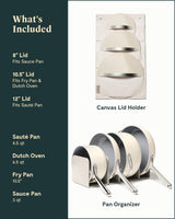 Caraway Nonstick Ceramic Cookware Set (12 Piece) Pots, Pans, 3 Lids and Kitchen Storage - Non Toxic - Oven Safe & Compatible with All Stovetops - Cream Caraway