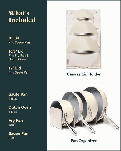 Caraway Nonstick Ceramic Cookware Set (12 Piece) Pots, Pans, 3 Lids and Kitchen Storage - Non Toxic - Oven Safe & Compatible with All Stovetops - Cream Caraway