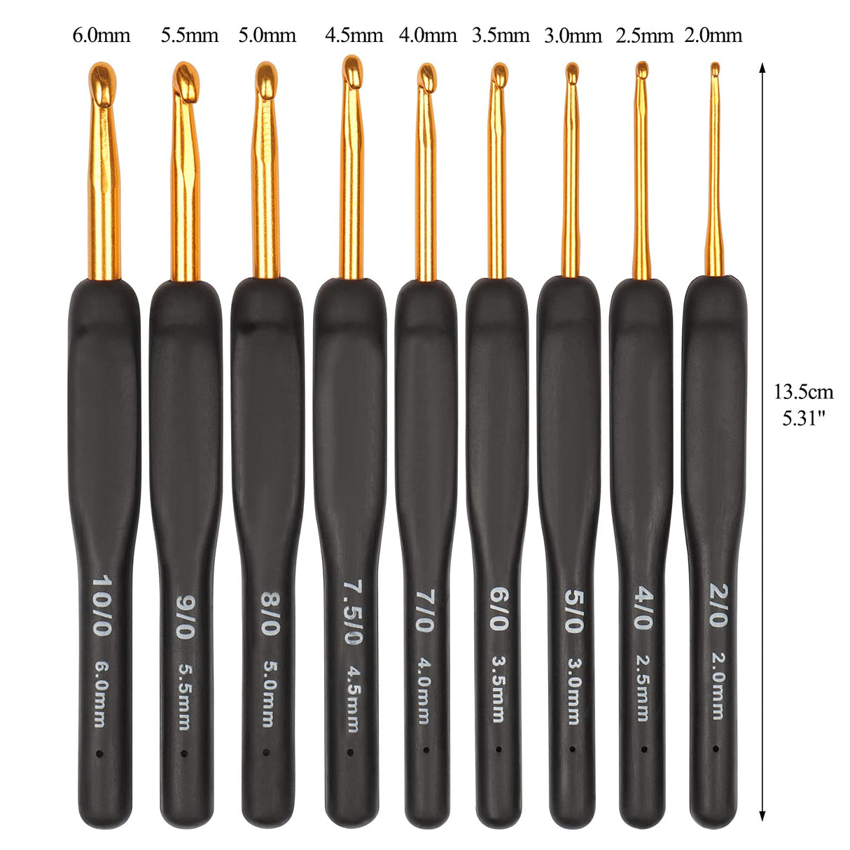 Coopay Black Gold Crochet Hooks Needles for Arthritic Hands, 2.0-6.0mm Crochet Hook Set Ergonomic Soft Grips Knitting Hook for Crochet Yarn Craft, Aluminum Knitting Crochet Supplies Kit for Knitter Coopay