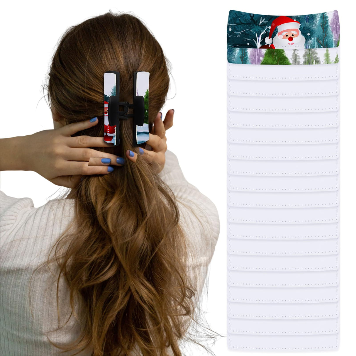 Guiqulai 20 Pack Hair Claw Clips Cover Sublimation Blanks for Square and Rectangular Barrettes, 4 inch, PU Leather, White, Including Strong Double-sided Adhesive for Rectangle Hair Guiqulai