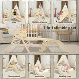 Pikler Triangle Set 7in1 Montessori Foldable Wooden Baby Climbing Toys for Toddlers 18months-6years Inside Jungle Play Gym for Kids,Indoor Playground with Ramp,Arch and Ladder dbodb