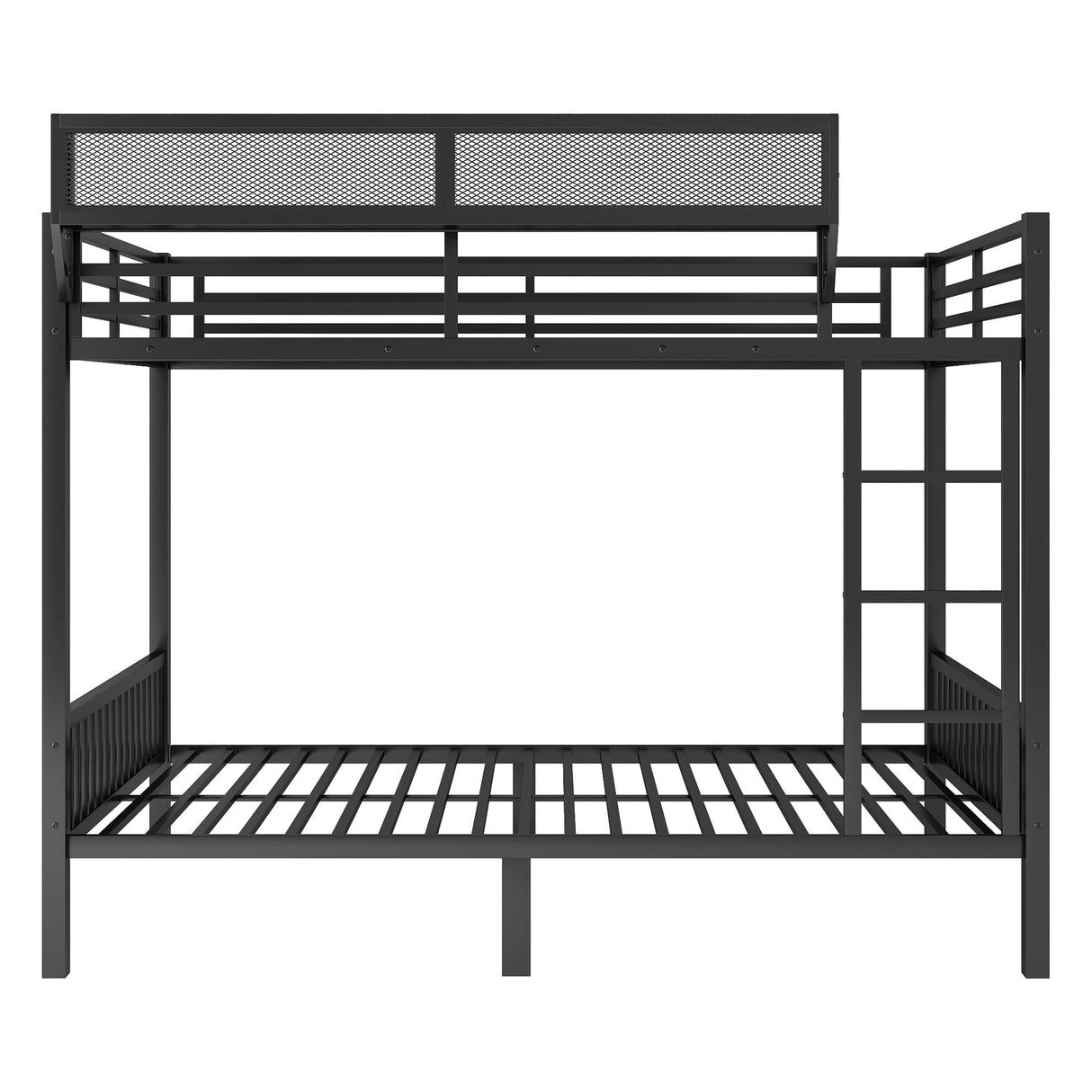 KEIKI Queen Over Queen Size Metal Bunk Bed Frame with Ladder and Built-in Storage Shelves, for Teens, Bunk Bed with Solid Slats, Guardrail, No Box Spring Required, Easy Assembly, for Bedroom, Black KEIKI