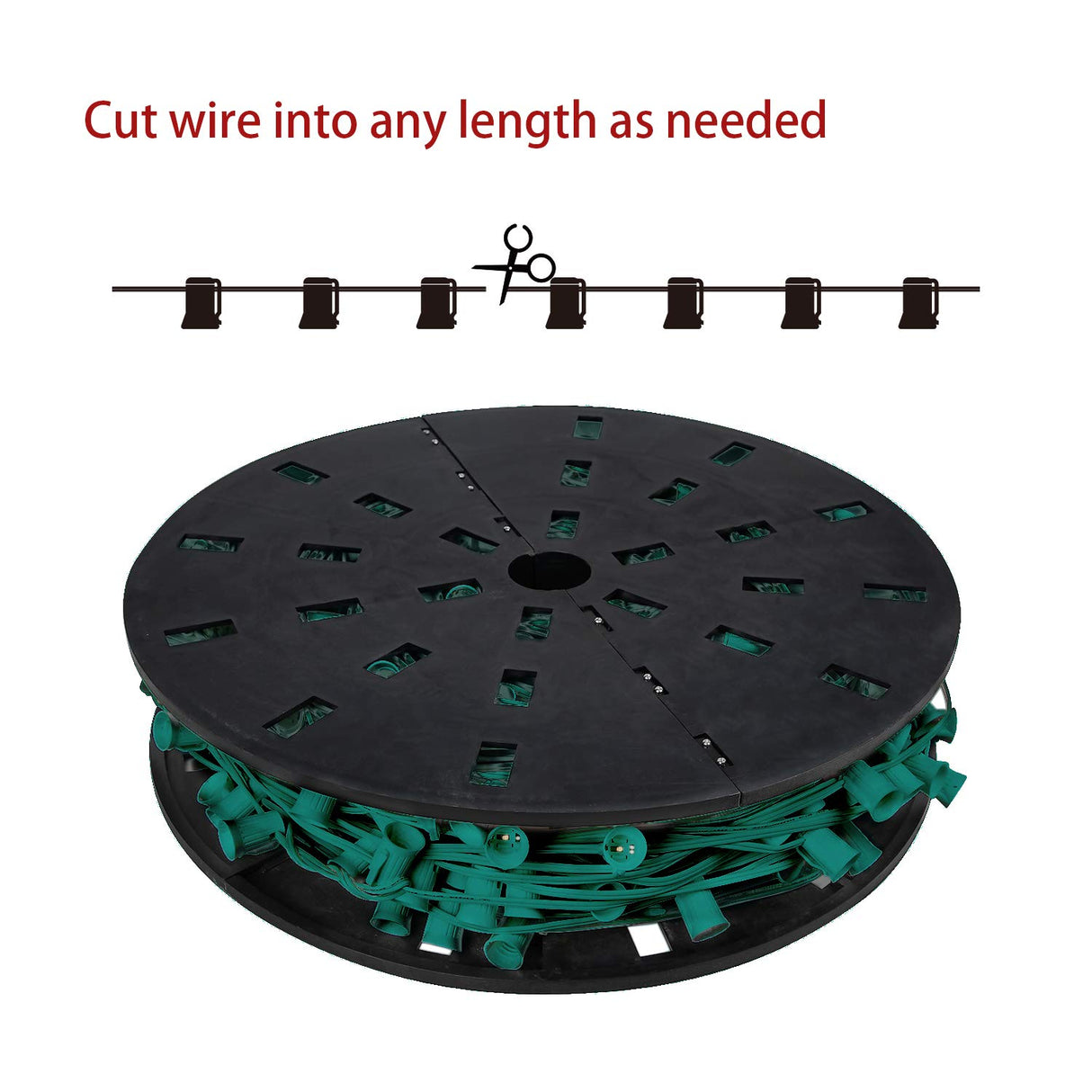 Brightown Commercial 500 FT C9/E17 Christmas Light Sockets Set Spool, UL Listed C9 Sockets Patio String Lights C9 Strands - 12 Spacing Green Wire Brightown