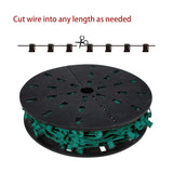 Brightown Commercial 500 FT C9/E17 Christmas Light Sockets Set Spool, UL Listed C9 Sockets Patio String Lights C9 Strands - 12 Spacing Green Wire Brightown