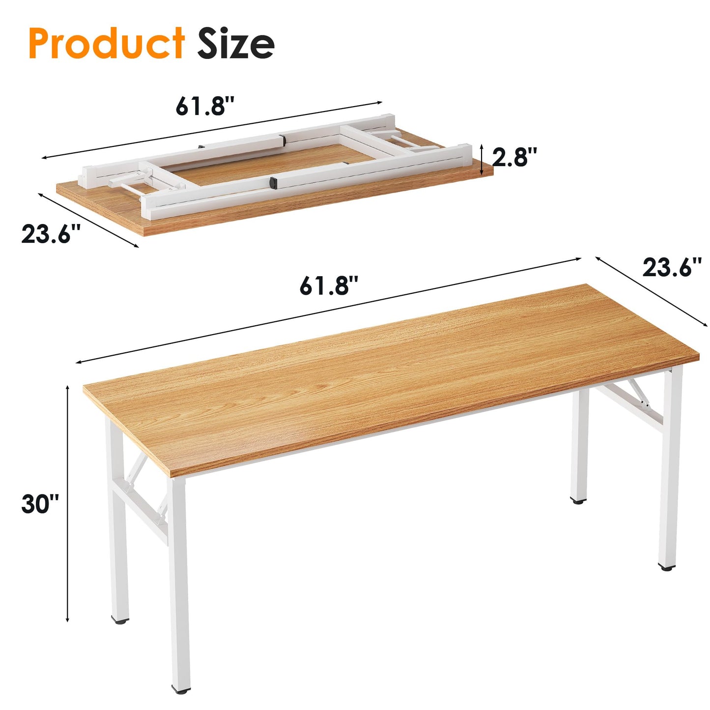 Need Computer Desk Office Desk 62 inches Folding Table with BIFMA Certification Conference Table Workstation,Teak White