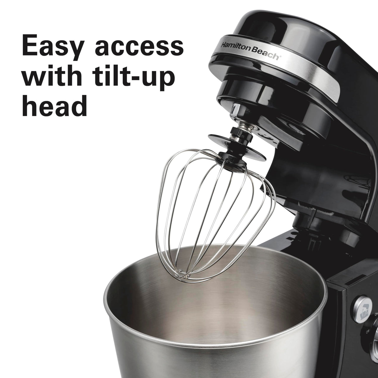 Hamilton Beach Electric Stand Mixer, 4 Quarts, Dough Hook, Flat Beater Attachments, Splash Guard 7 Speeds with Whisk, Black Hamilton Beach