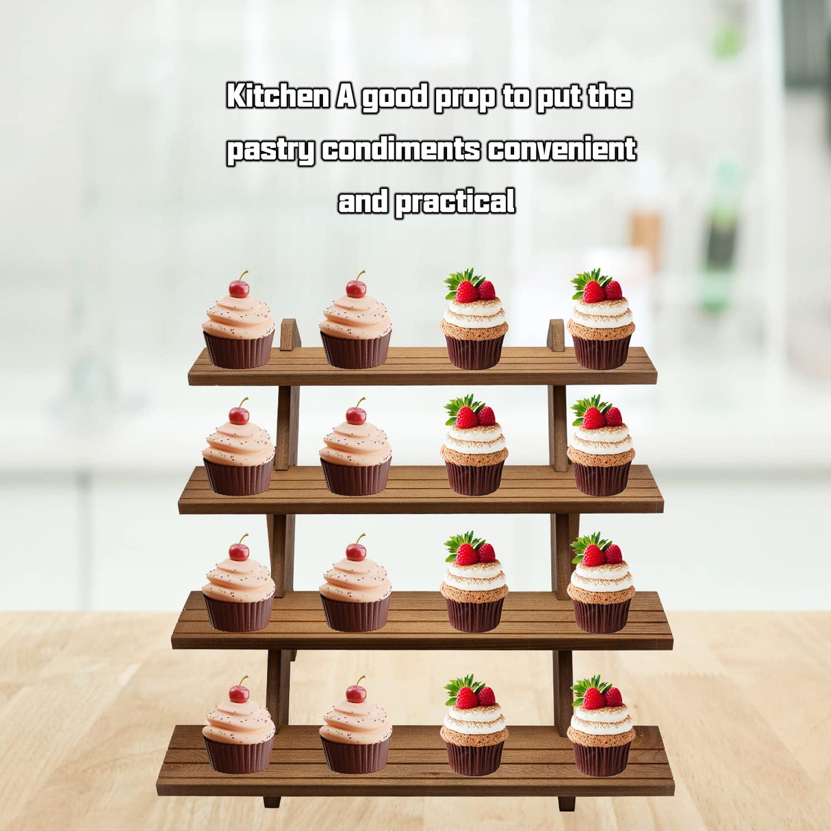 TOUNALKER 2 Packs Wood Display Stand, 4-Step Tiered Upgraded Wooden Retail Rustic Risers Display Shelf Organizer, Tabletop Vendor Display Shelves Rack for Collectibles Pop Figures Perfumes Desserts TOUNALKER