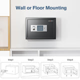 Locksworth Safe for Home, 0.6 Cubic Feet Safety Box, Lock Box for Money, Jewelry, Documents and Guns, Digital Security Safe for Office, Hotel and Personal Use, 13.8"W x 9.8"D x 9.8"H Locksworth