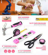 143 Pcs Pink Homeowner Tool Set with 3.6V Cordless Screwdriver General Household Hand Tool Kit with Plastic Tool box Storage Case for Women,Men DOWELL