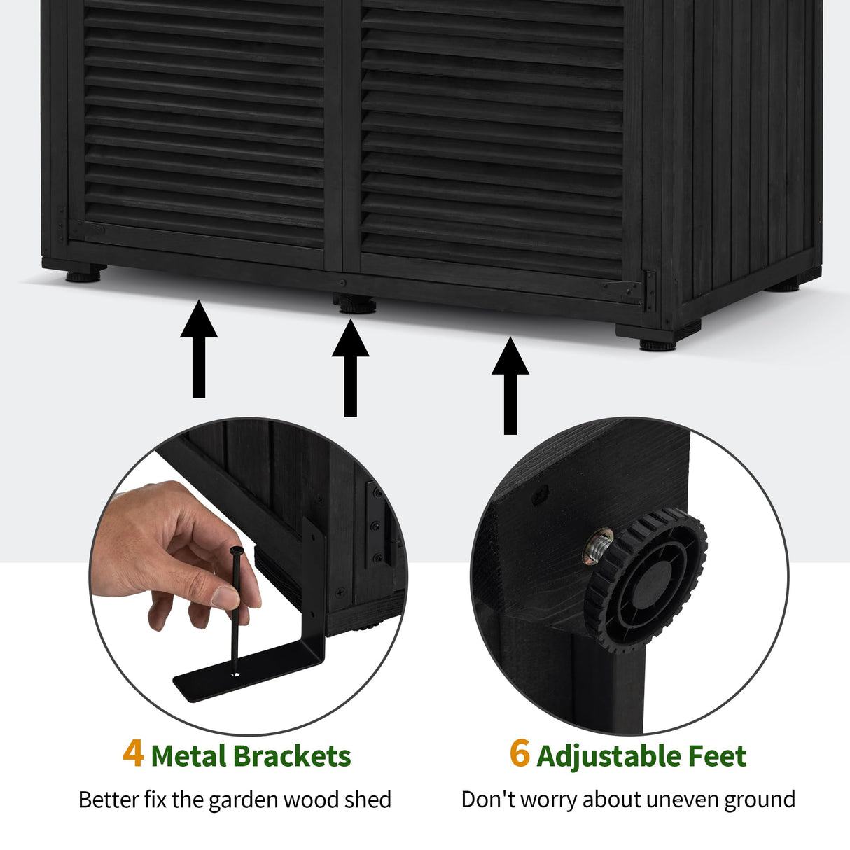 MCombo Outdoor Storage Cabinet, Wooden Storage Shed with Latch, Outside Garden Tool Shed with 2 Doors for Patio Yard Lawn, 1900 (Black, Large) MCombo