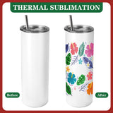Joyclub 25 Pack Sublimation Tumblers 20 oz Bulk Blank Tumblers Skinny Straight Flat Edge Cups White with Lid and Straw for Heat Press Joyclub
