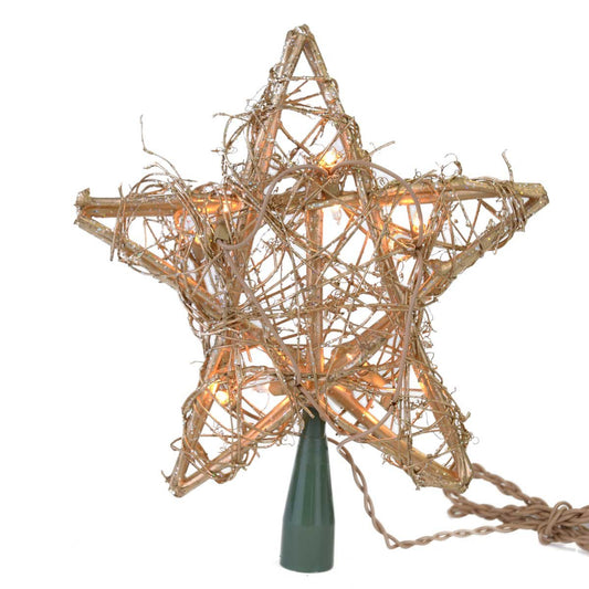 Kurt Adler 10 Light Indoor Rattan Gold Star Treetop