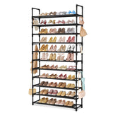 LANTEFUL 11 Tiers Tall Shoe Rack Holds 55 Pairs of Shoes with 18pcs Hooks Sturdy Wide Shoe Organizer Storage Free Standing Metal Shoe Shelf for Closet, Entryway Black LANTEFUL