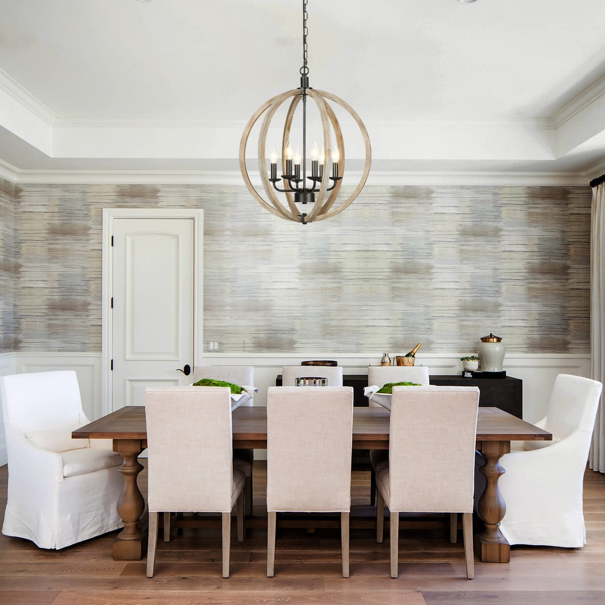 Eco-homely 6 Lights Farmhouse Chandelier - Orb Rustic Wooden Globe Chandelier for Kitchen Island, Foyer, Bedroom and Living Room (20 Inches, 6 Light) Eco-homely