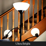 Brightech Sky Dome Double LED Floor lamp, Torchiere Super Bright Floor Lamp with 2 Reading Lamps for Living Rooms & Offices - Dimmable Tall Standing Lamp for Bedroom Reading - Tall Black Pole Brightech