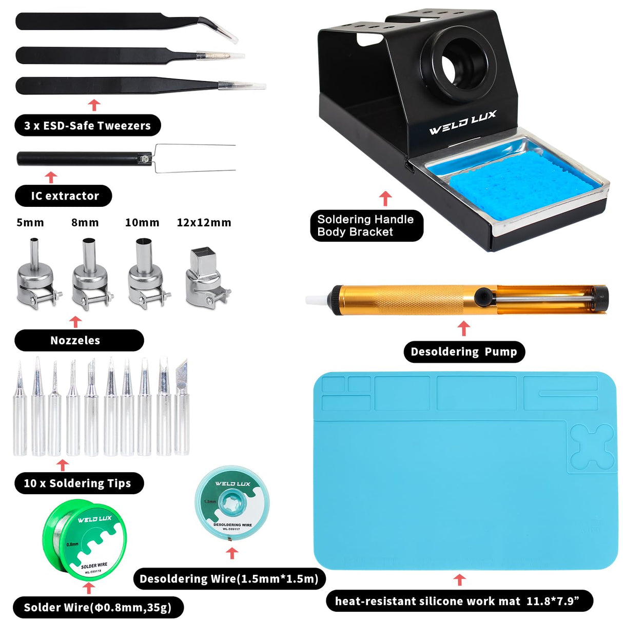 Weld Lux Upgraded 820W 2 IN 1 Hot Air Rework and Soldering Iron Station with °F /°C, Cool/Hot Air Conversion, Digital Temperature Correction and Sleep Function Weld Lux