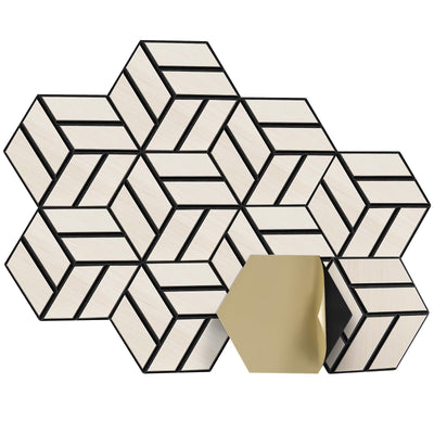 JAMELO Self-Adhesive Acoustic Panels, 10 Pack Wood Grain Sound Proof Acoustic Foam, High Density Hexagon Wood Slat Panels, 3D Sound Absorbing Wall Panels for Home Studio Office Decor Noise Reduction
