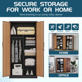 MIIIKO Metal Wardrobe Cabinet with Locking Doors, Metal Storage Armoire Closet for Clothing, 2 Door Woodgrain Locker Cabinet with Adjustable Shelves for Bedroom, Locker Room, Home Office and Garage… MIIIKO