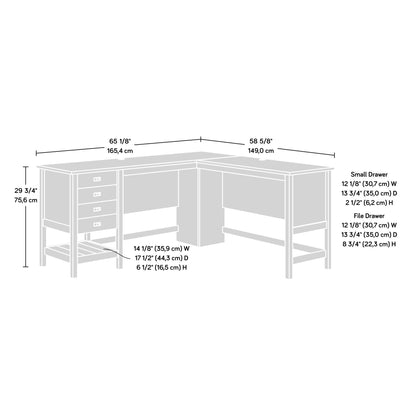 Sauder Cottage Road L-Desk, L: 65.12" x W: 58.66" x H: 29.76", Soft White Finish - WoodArtSupply