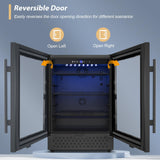 Tylza Beverage Refrigerator 24 Inch, Under Counter/Freestanding Drink Fridge, 190 Cans Beverage Cooler with Glass Door, Reversible Door, Low Noise, Quick Cooling - for Beer, Soda, ETC, Black Tylza