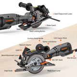 DOVAMAN Circular Saw, 5.8A 4-1/2" Circular Saw w/Laser, Metal Auxiliary Handle, 6 Blades (4½", 4¾"), Cutting Depth 1-11/16" (90°), 1-1/8" (45°), Ideal for Wood, Soft Metal, Plastic, Tile - MCS01A DOVAMAN