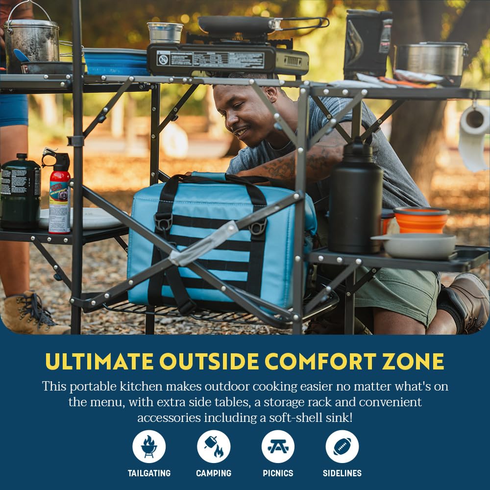 GCI OUTDOOR Master Cook Station | Portable Folding Kitchen Table with Soft Shell Sink, Heat Resistant Tabletop & Telescoping Lanter Pole, Perfect for Camping Trips GCI Outdoor
