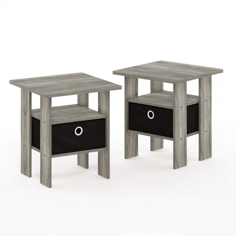 Furinno Andrey Set of 2 End Table / Side Table / Night Stand / Bedside Table with Bin Drawer, French Oak Grey Furinno