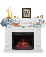 EwdeWwo Fall Mantel Scarf for Fireplace, Blue Leaf Pumpkin Wood Grain Texture Fireplace Cover Decorations Indoor Thanksgiving Mantel Top Scarf Runner for Seasonal Autumn Holiday Party, 17 x 60 Inch EwdeWwo